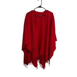 Red Cashmere Lambswool Fringe Shawl Wrap Made In Italy